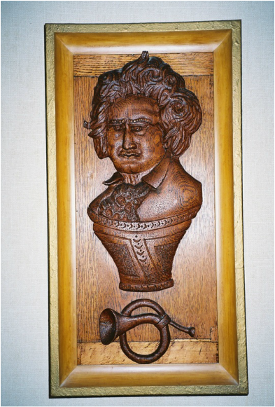 Oak panel carving of Beethoven